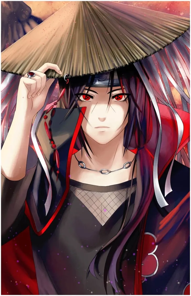 Hình ảnh Itachi Sharingan nổi bật, mang đến cảm giác giác quyền lực và sâu sắc với đôi mắt đỏ rực