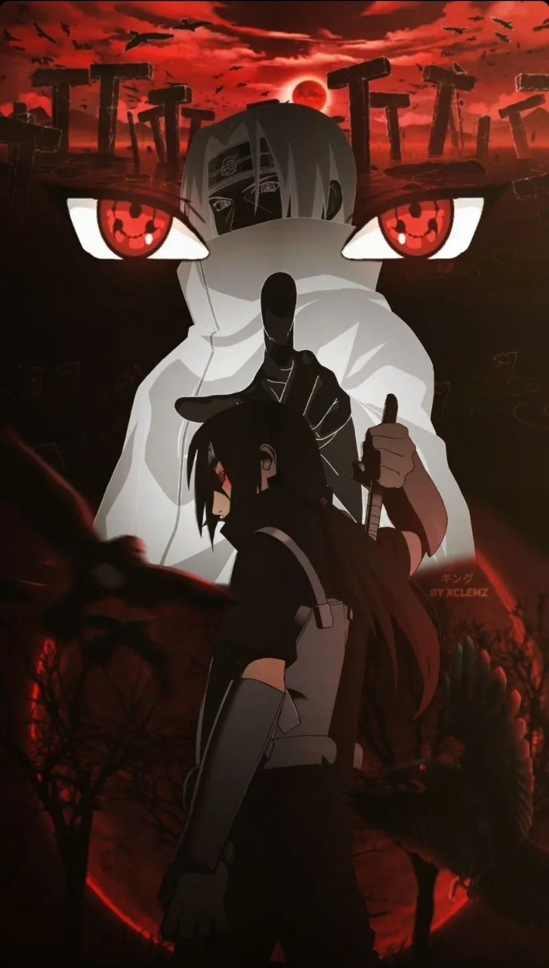 Hình xăm Sharingan Itachi, với đôi mắt đỏ rực, là biểu tượng sức mạnh của tộc tộc Sasuke