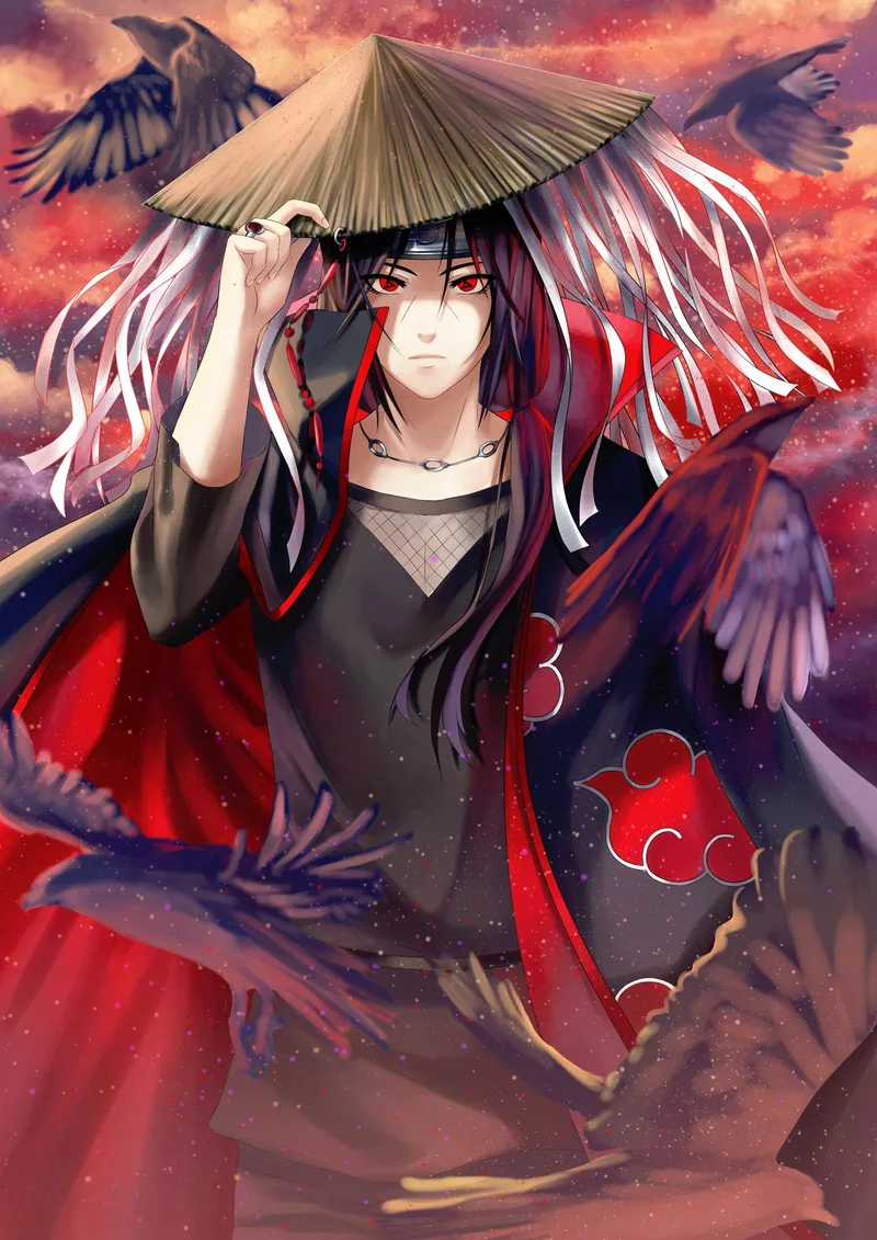 Ảnh Itachi Sharingan với đôi mắt đầy quyền lực, là biểu tượng không thể thiếu của tộc tộc Sasuke