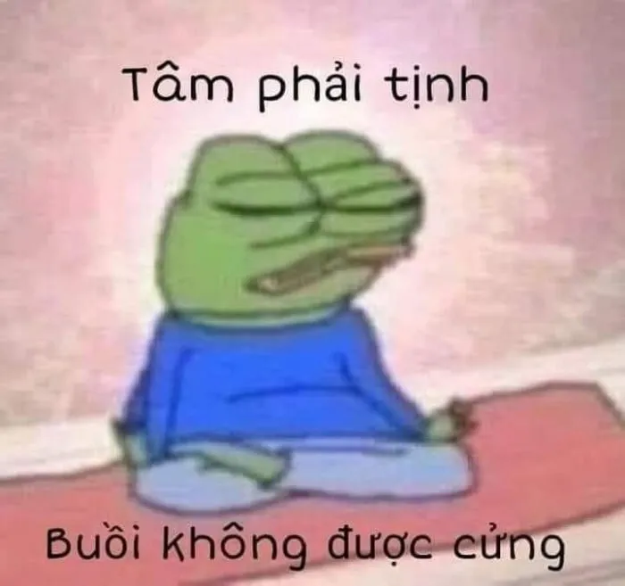 Hình ếch xanh meme hài hước làm nổi bật cảm xúc vui nhộn.