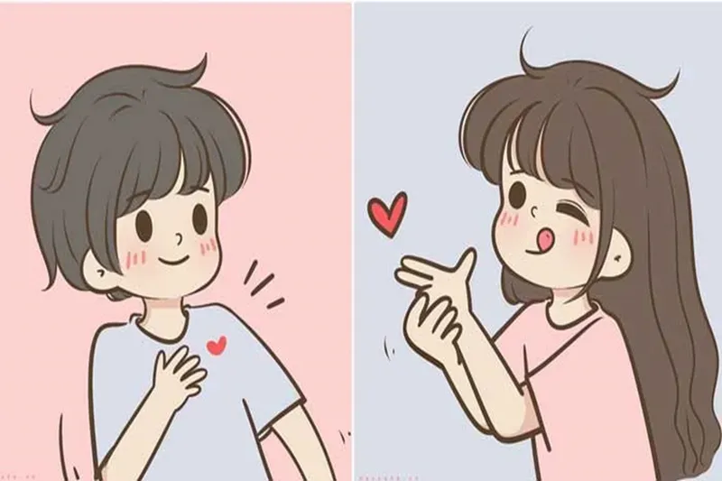 Hình cặp đôi yêu nhau anime cute thể hiện tình yêu trong sáng và đáng yêu