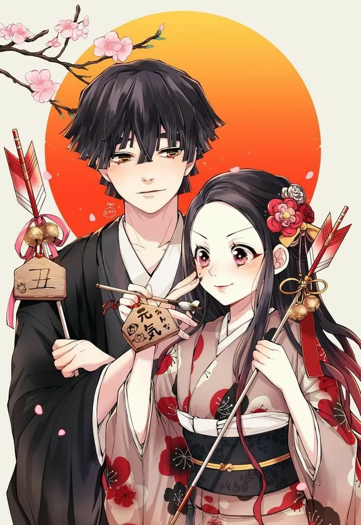 Ảnh anime Nezuko và Zenitsu thể hiện tình bạn chân thành trong Demon Slayer