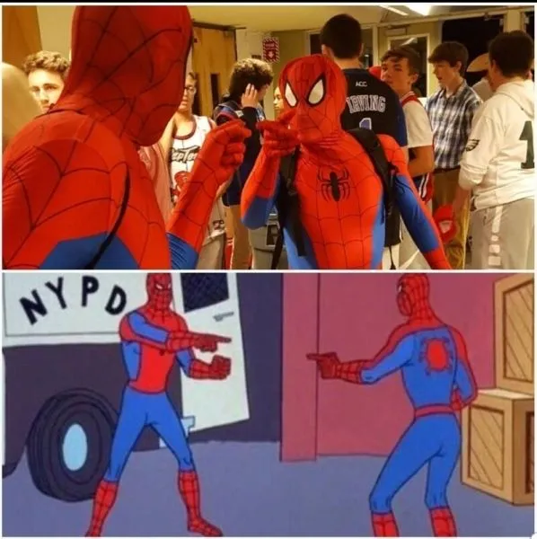 Năm Spider-Man chỉ tay vào nhau, meme siêu vui nhộn mà bạn không thể bỏ qua.