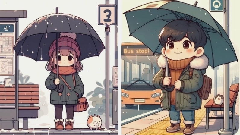 Avatar đôi anime với cô gái và chàng trai trao nhau ánh nhìn tình tứ