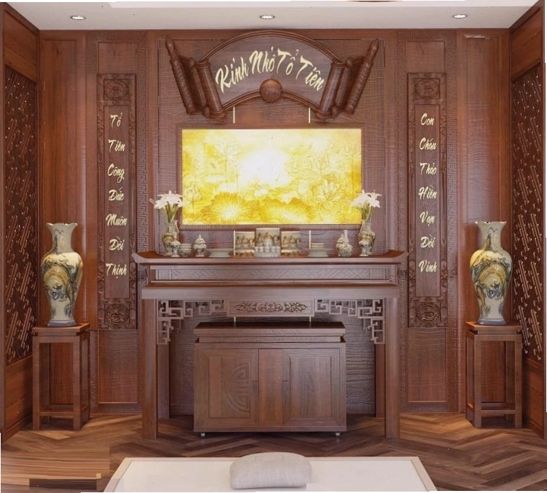 Bàn thờ đứng hiện đại bằng gỗ Gõ Đỏ
