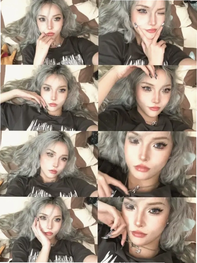 Bộ sưu tập 8 ảnh selfie cận cảnh cô gái tóc xám tạo nhiều dáng chụp ảnh avatar