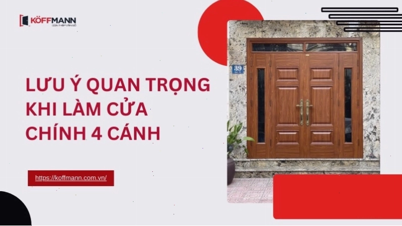 Cận cảnh bản lề và tay nắm cửa chính 4 cánh cao cấp