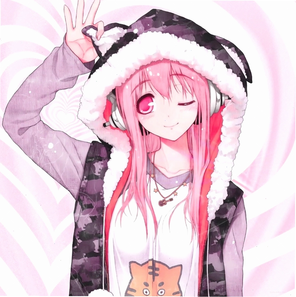Hình ảnh anime nữ màu hồng xinh xắn với đôi mắt to tròn