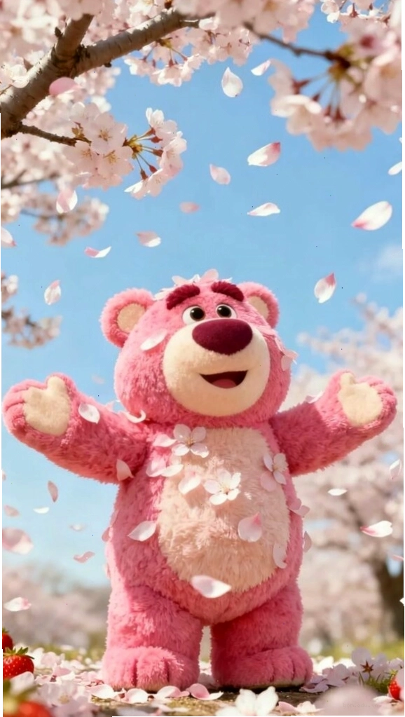 Hình nền gấu cute tung tăng giữa trời xuân
