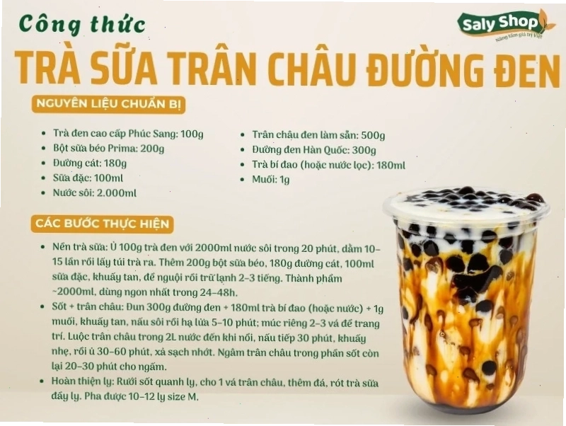 Hướng dẫn cách làm trà sữa trân châu đường đen chi tiết nhất