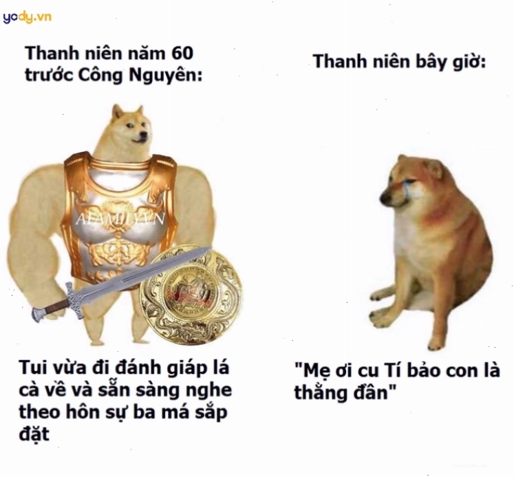 Meme Cheems về chiến tranh ngày xưa