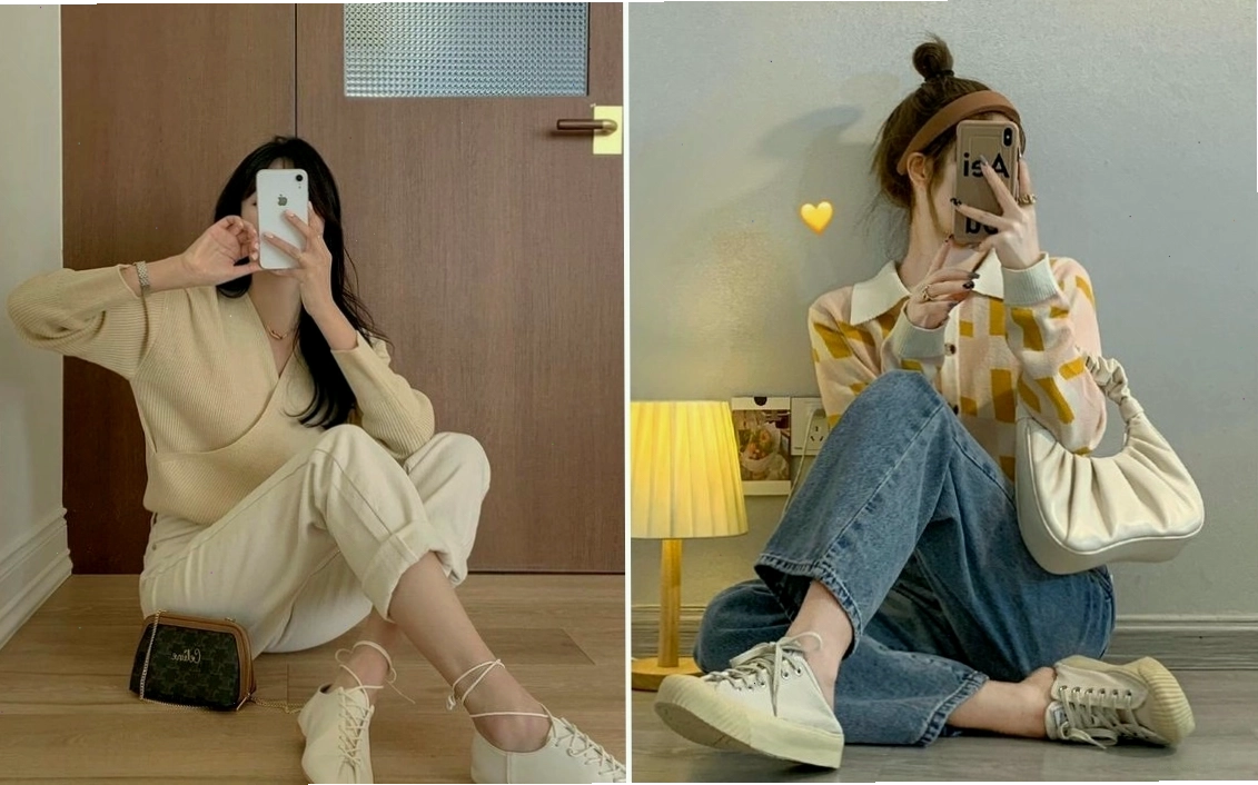 Tạo dáng ngồi chụp ảnh trước gương đầy nghệ thuật