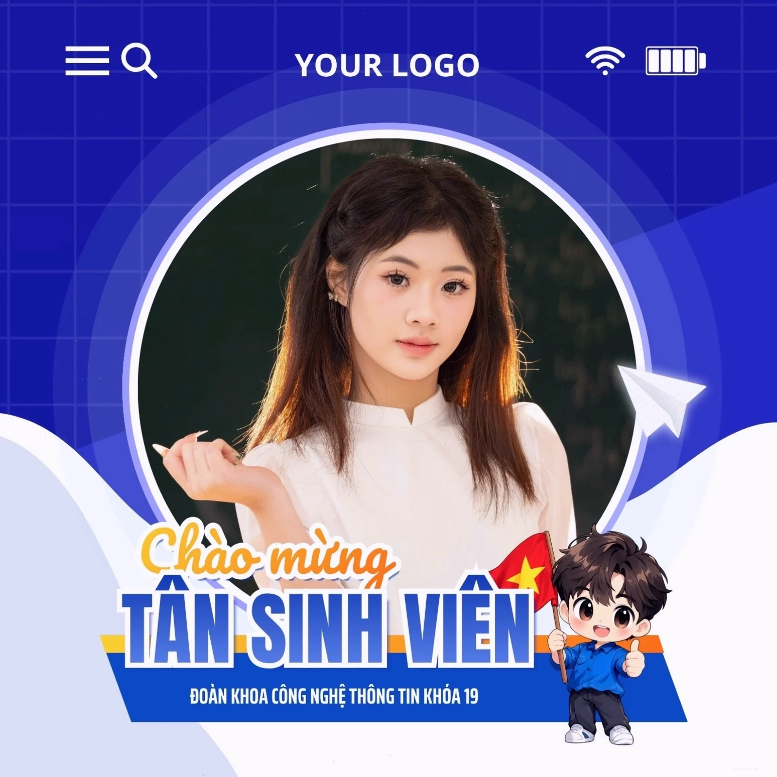 Xanh Dương Trắng Nổi Bật Tân Sinh Viên Khung Hồ Sơ Facebook