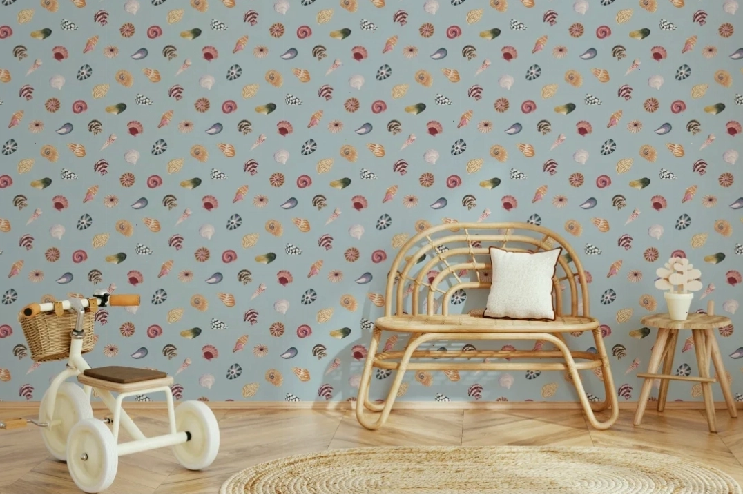 Marina Blue wallpaper application in a playroom